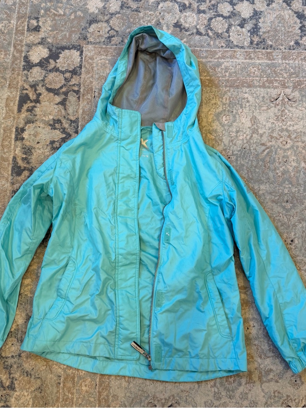 ZeroXposur Kids Hooded Raincoat - Aqua Teal, used visibly